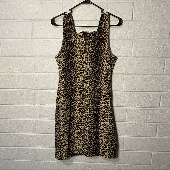 VINTAGE BLUE New Condition Square Neck Cheetah Dress Women’s Mini Midi Stretch - Picture 5 of 8